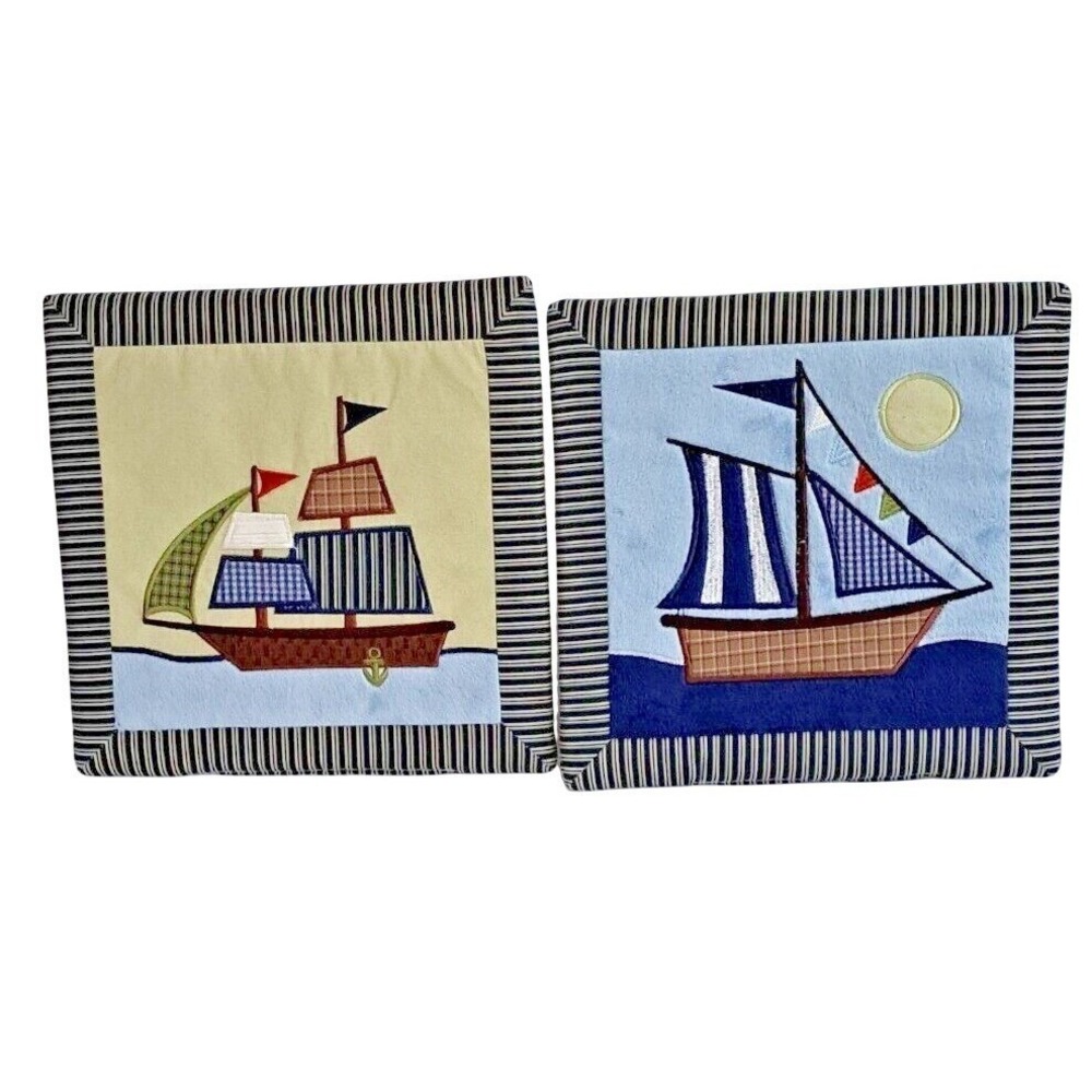 NoJo Crown Crafts Nautical Sailboat Fabric Wall Art Set of 2 Nursery Decor 10x10